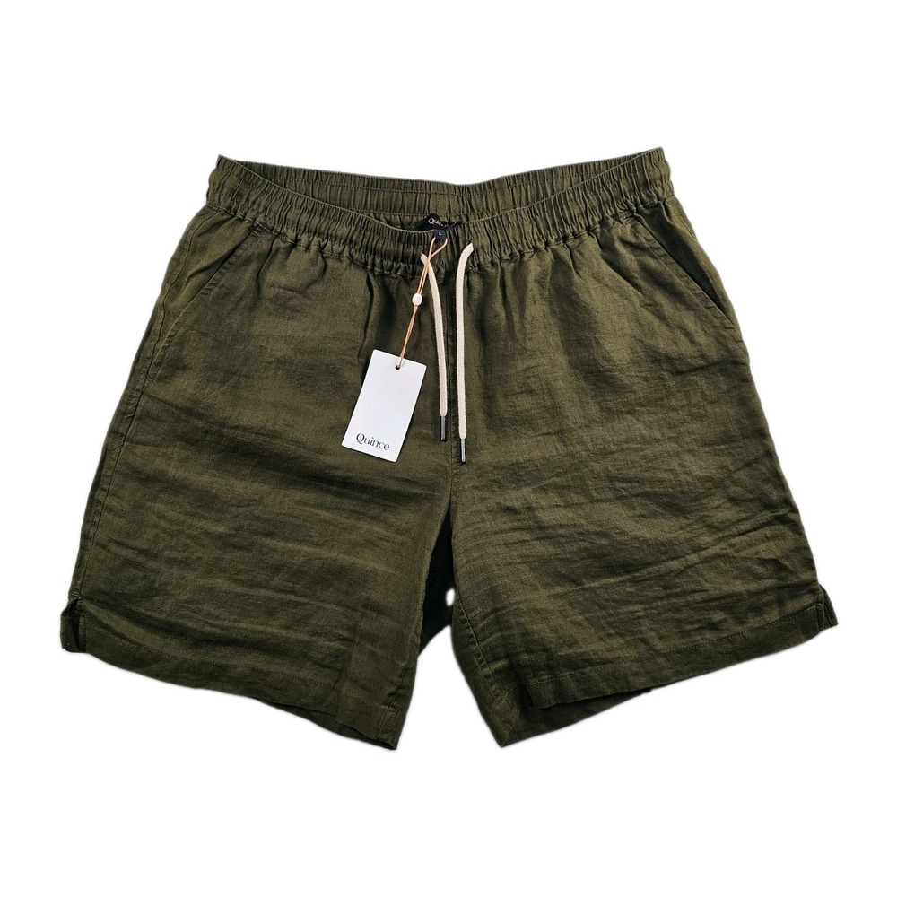Quince 100% European Linen Shorts Martini Olive Women's Large Beach Drawstring